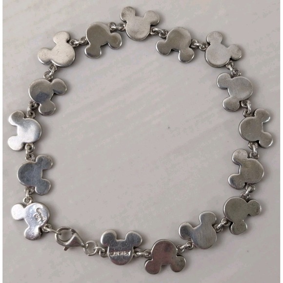 Disney Parks Sterling Silver 925 Hidden Mickey Multi Stone Link Bracelet Retired - Picture 2 of 8